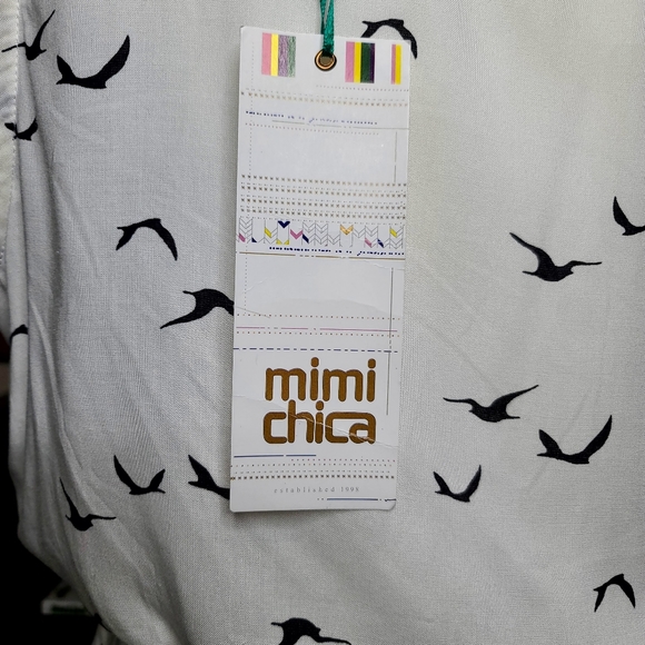 Mimi Chica Sleeveless Birds Pattern Mini Dress W/ Pockets Size Large - Picture 13 of 14